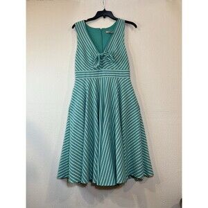 Hutch By  Anthropologie  Sleeveless Green With White Stripped Dress Sz Medium